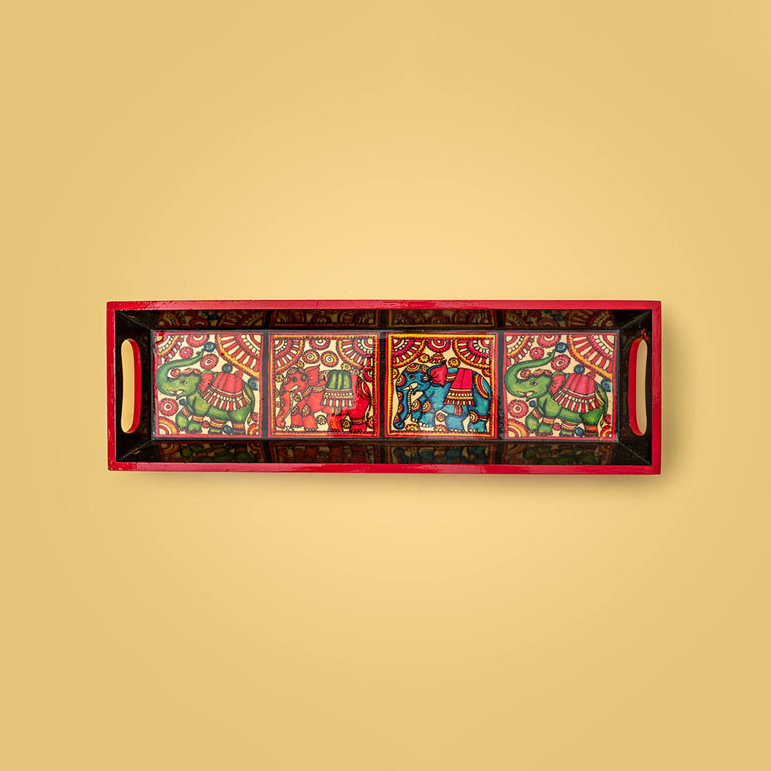 Ethnic Decoupage Tholu Colourful Elephant MDF Tray - Narrow