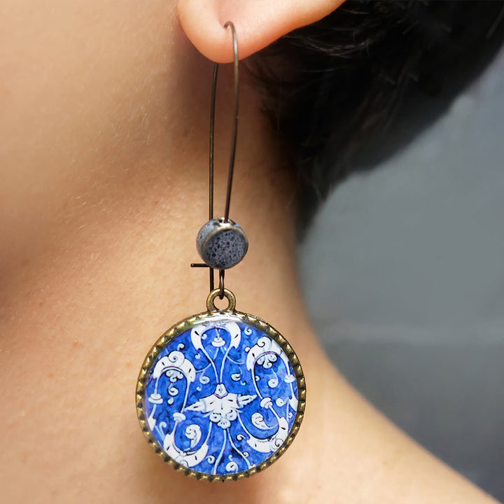 Hoop Earrings with Ceramic Bead - Mughal Platter