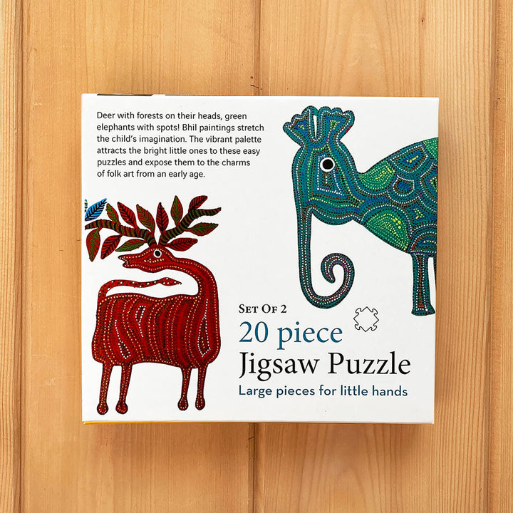 Bhil Elephant & Deer - 20 Piece Jigsaw Puzzle - Set of 2
