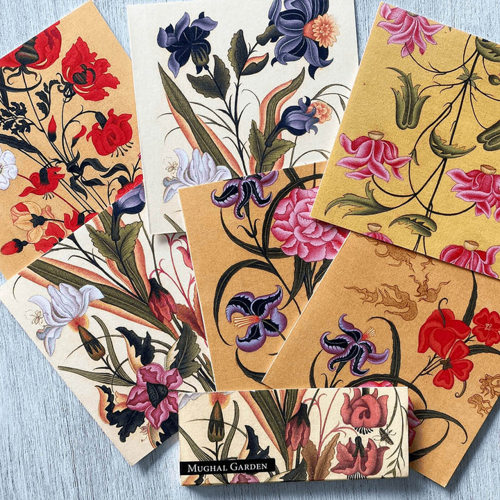 Indian Art Inspired Notecards & Envelopes - Mughal Flower Print - Set of 6