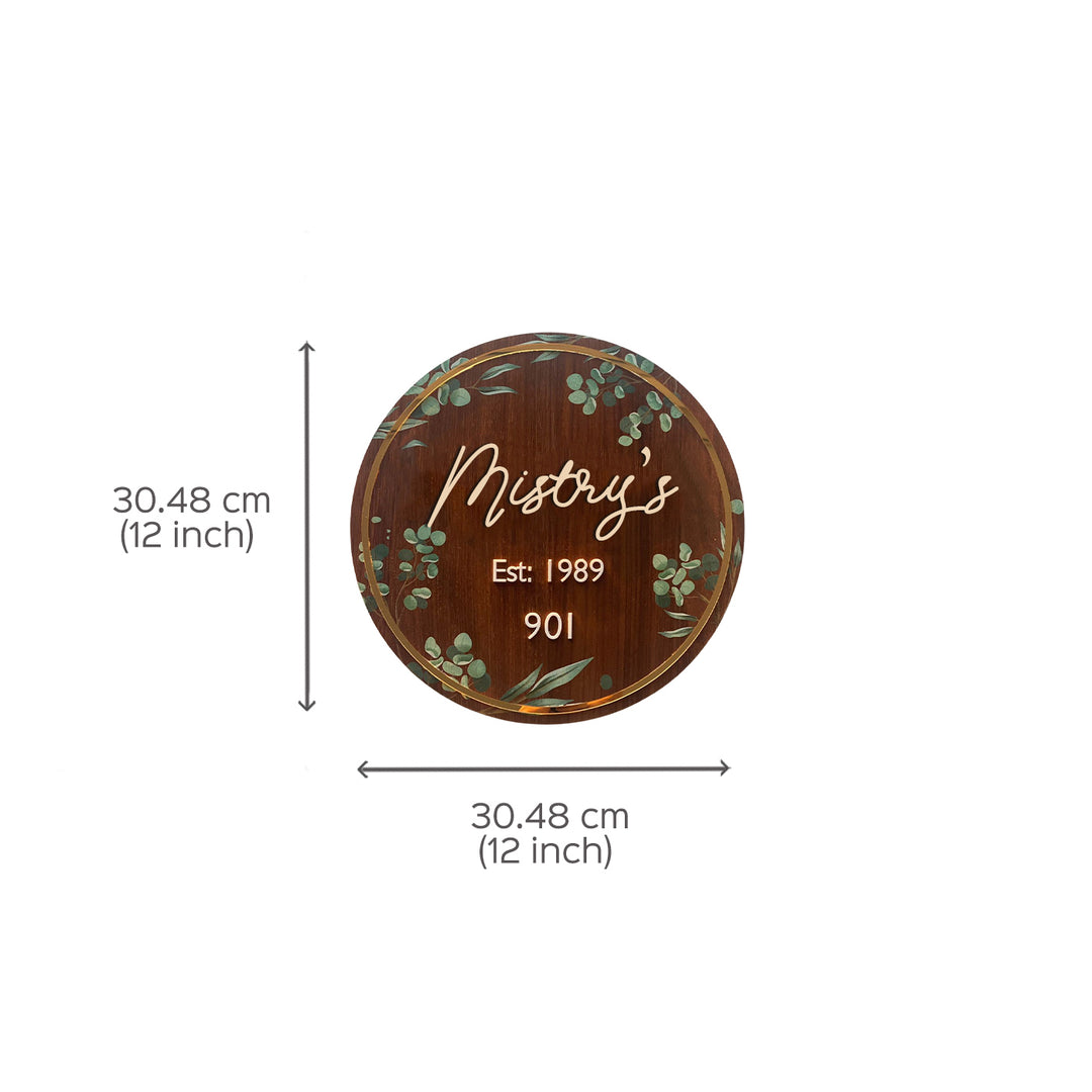 Wooden Personalised Floral Name Plate - Dimension Chart with Personalization
