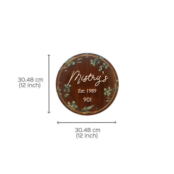 Wooden Personalised Floral Name Plate - Dimension Chart with Personalization