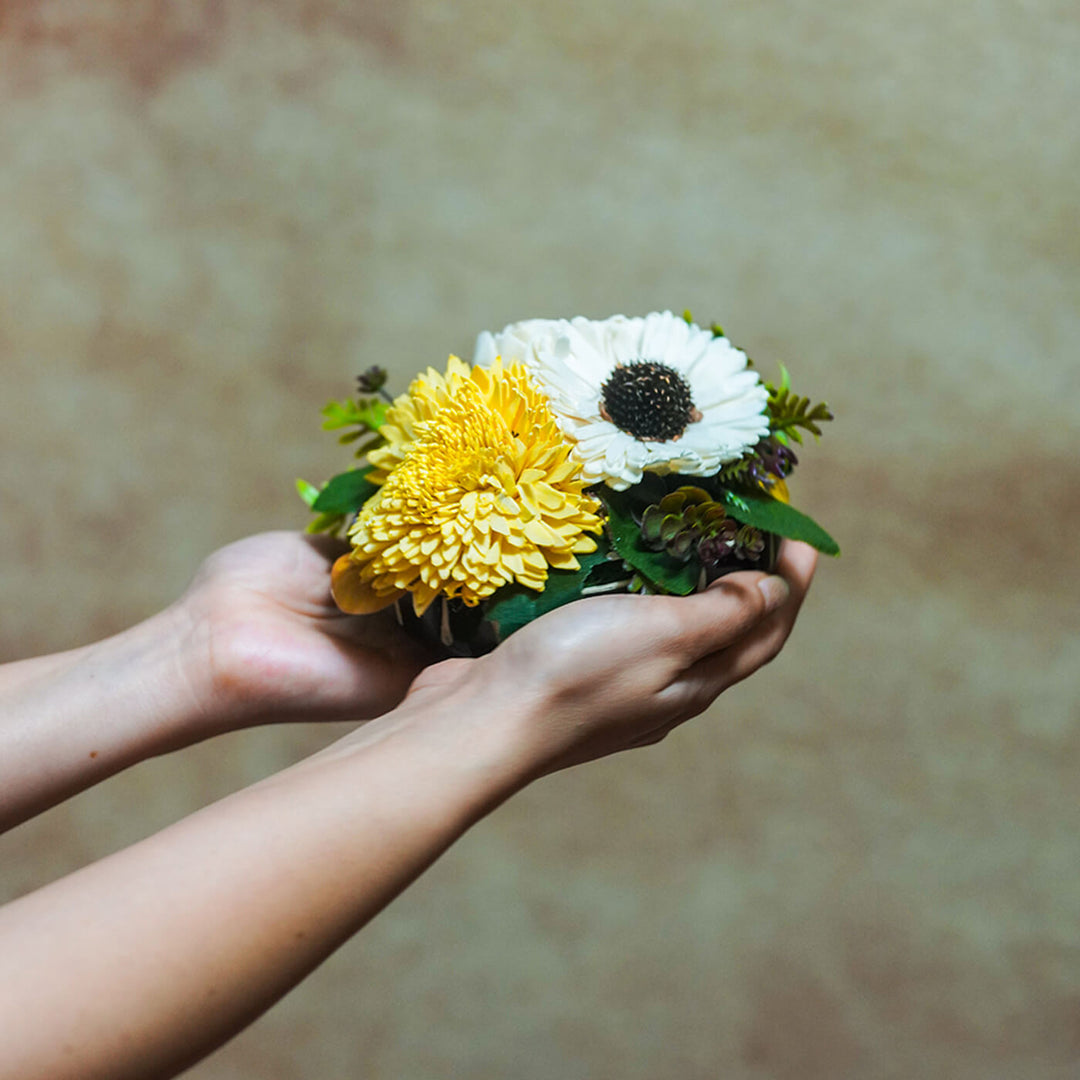 Handcrafted Solawood Flowers "Yellow Mellow" Floral Centerpiece