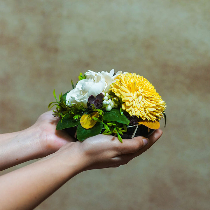 Handcrafted Solawood Flowers "Yellow Mellow" Floral Centerpiece