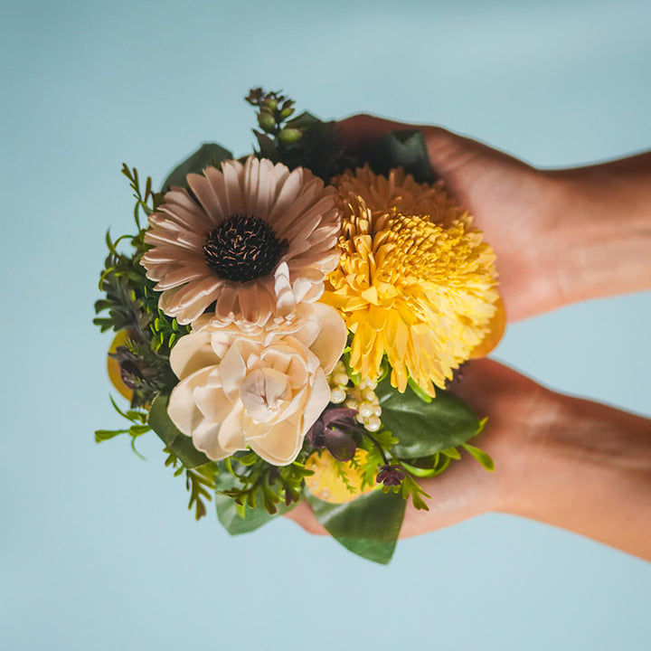 Handcrafted Solawood Flowers "Yellow Mellow" Floral Centerpiece