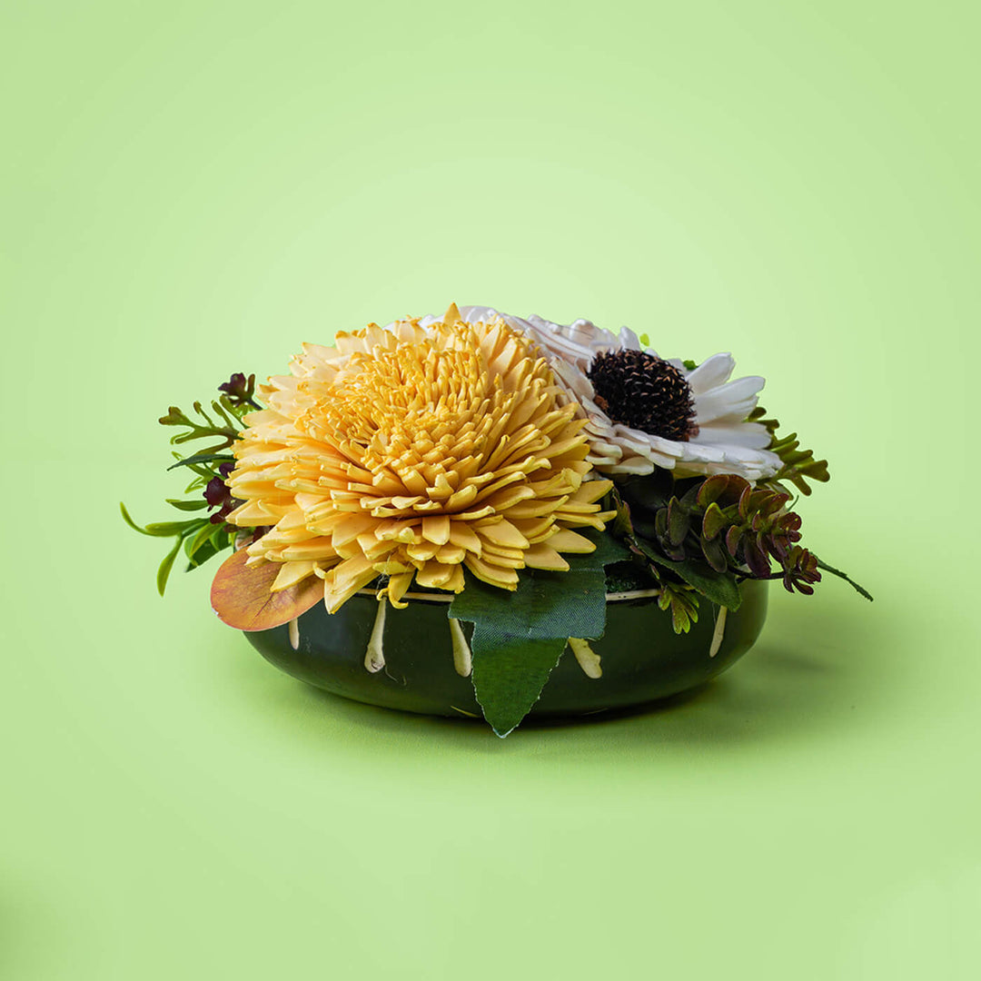 Handcrafted Solawood Flowers "Yellow Mellow" Floral Centerpiece