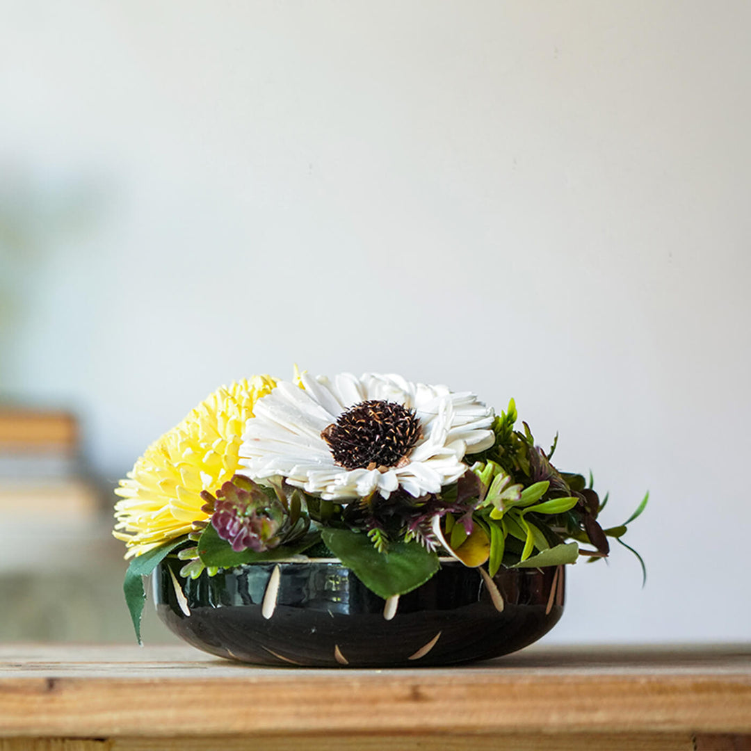 Handcrafted Solawood Flowers "Yellow Mellow" Floral Centerpiece