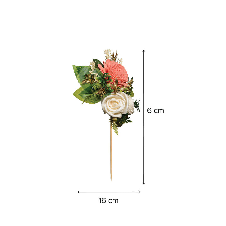 Peach Cake Topper with Sola Wood Floral Arrangement and Sticks
