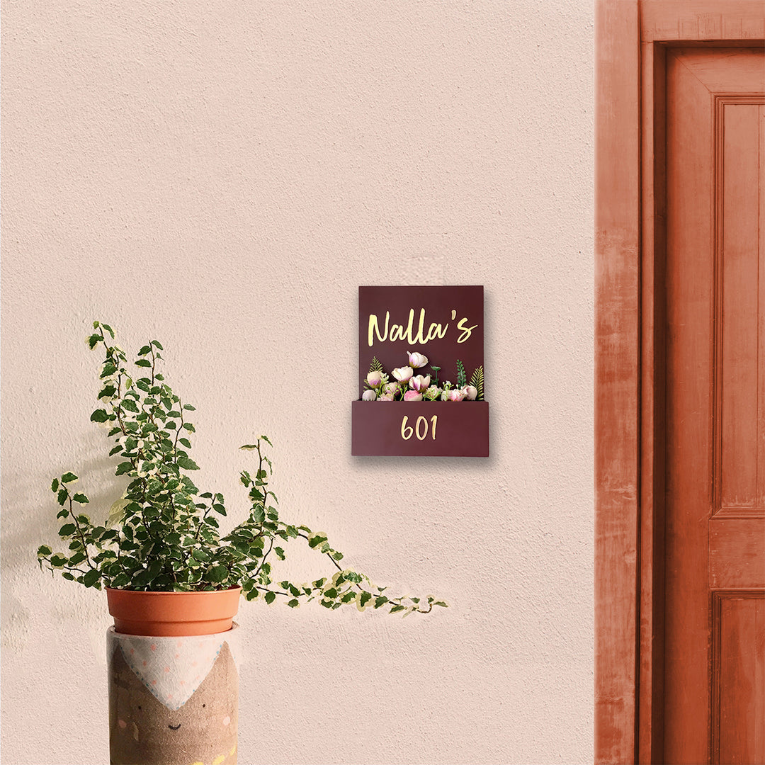 Personalised Mdf Flower Planter Name Plate 1 - Mounted on Exterior Wall Near Door