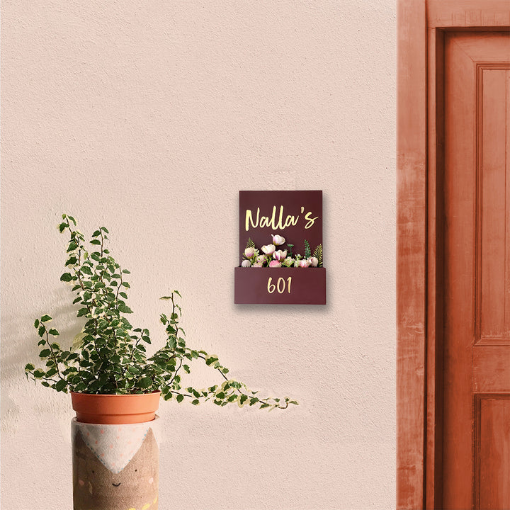 Personalised Mdf Flower Planter Name Plate 1 - Mounted on Exterior Wall Near Door