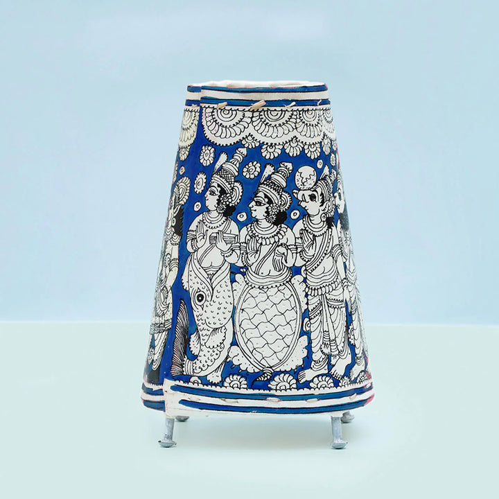 9 inch | Hand Painted Tholu Bommalata Small Tabletop Lamp