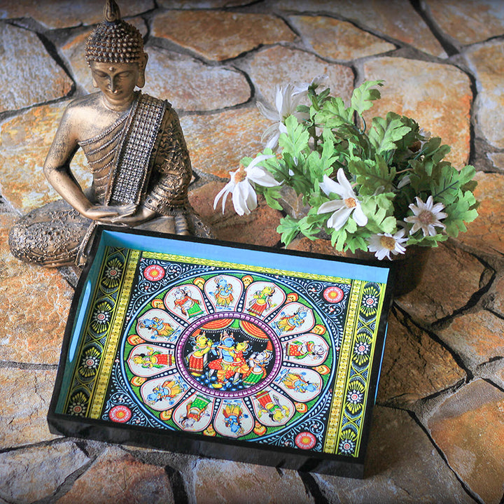 Ethnic Decoupage Pattachitra Dashavatharam MDF Tray - Medium