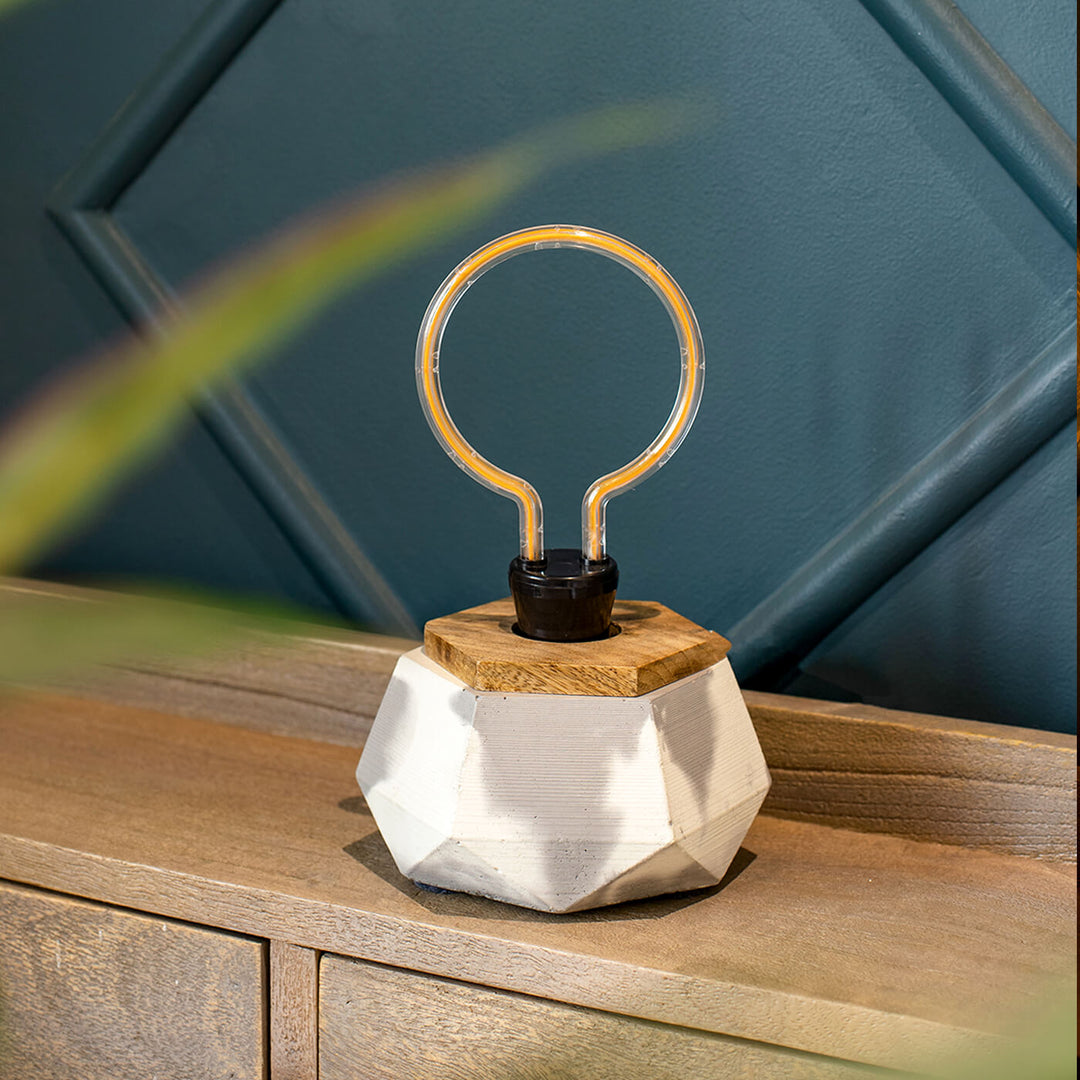 Handcrafted Concrete Hexalite Ring LED Lamp With Edison Bulb