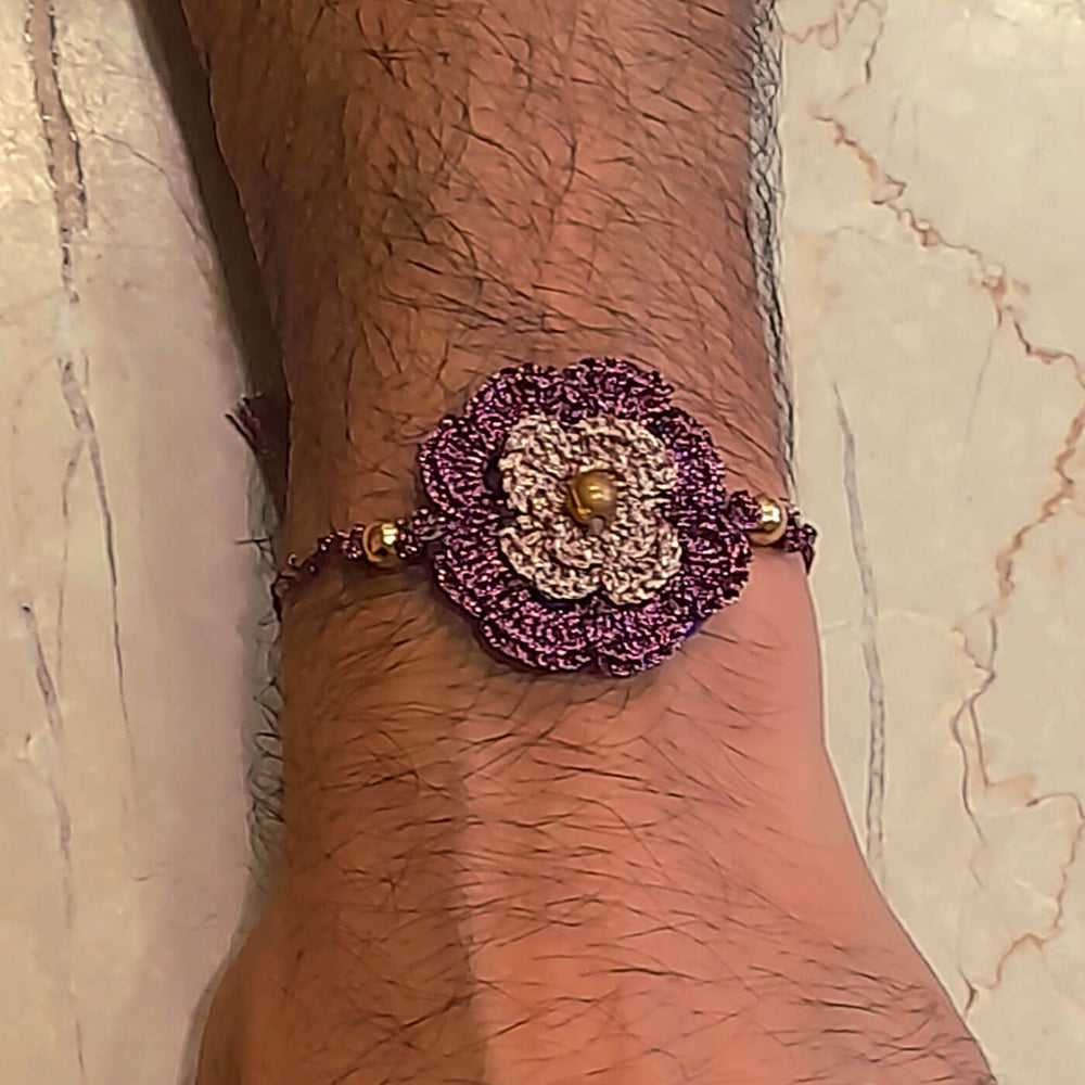 Double Flower Zari Rakhi Set Of 2 - Wrist Wearing One Floral Rakhi