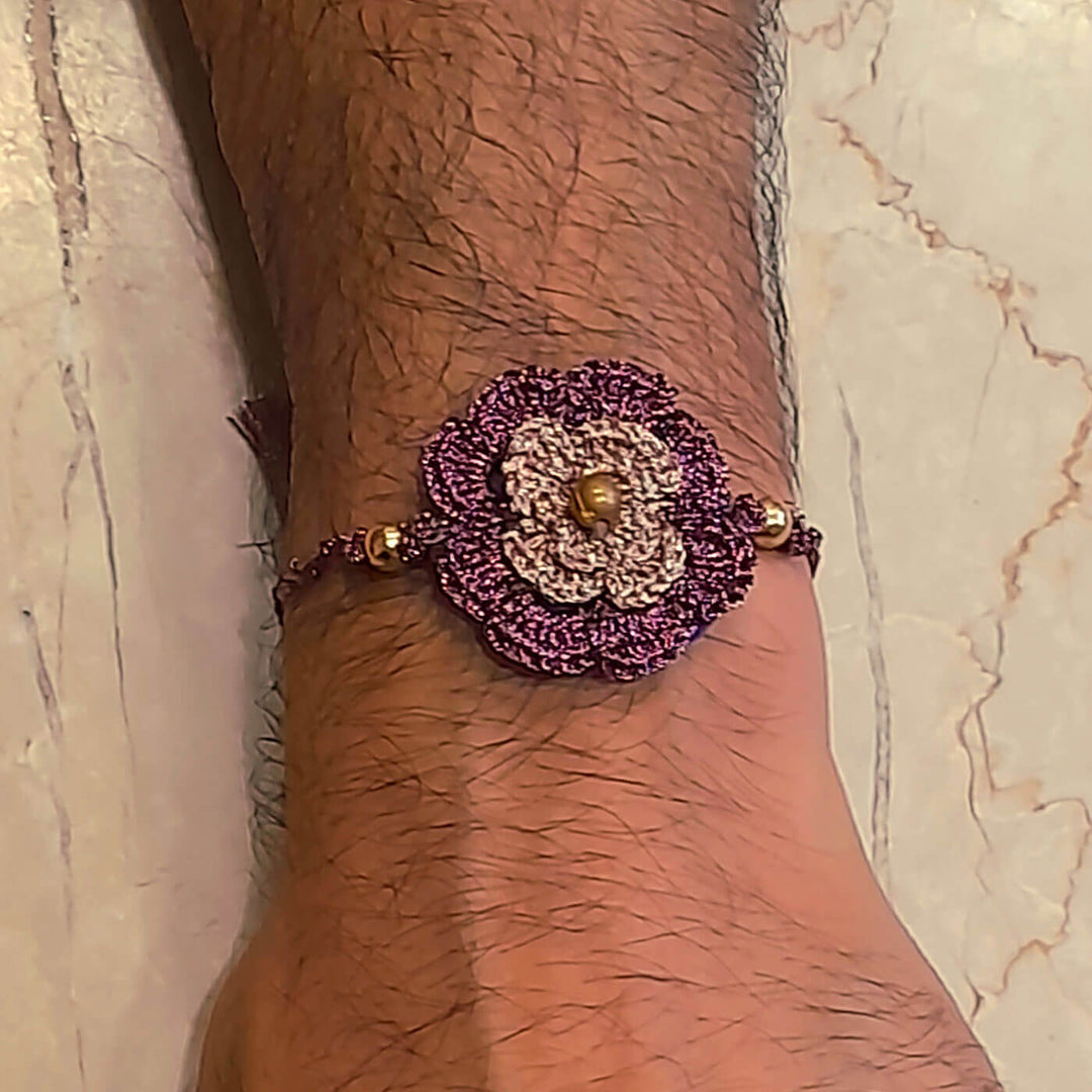 Double Flower Zari Rakhi Set Of 2 - Wrist Wearing One Floral Rakhi