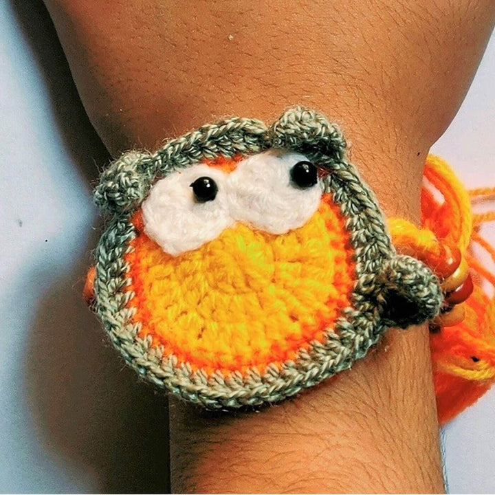 Kids Rakhi Set Owl Teddy Bear - Worn on Wrist Close-up (3)