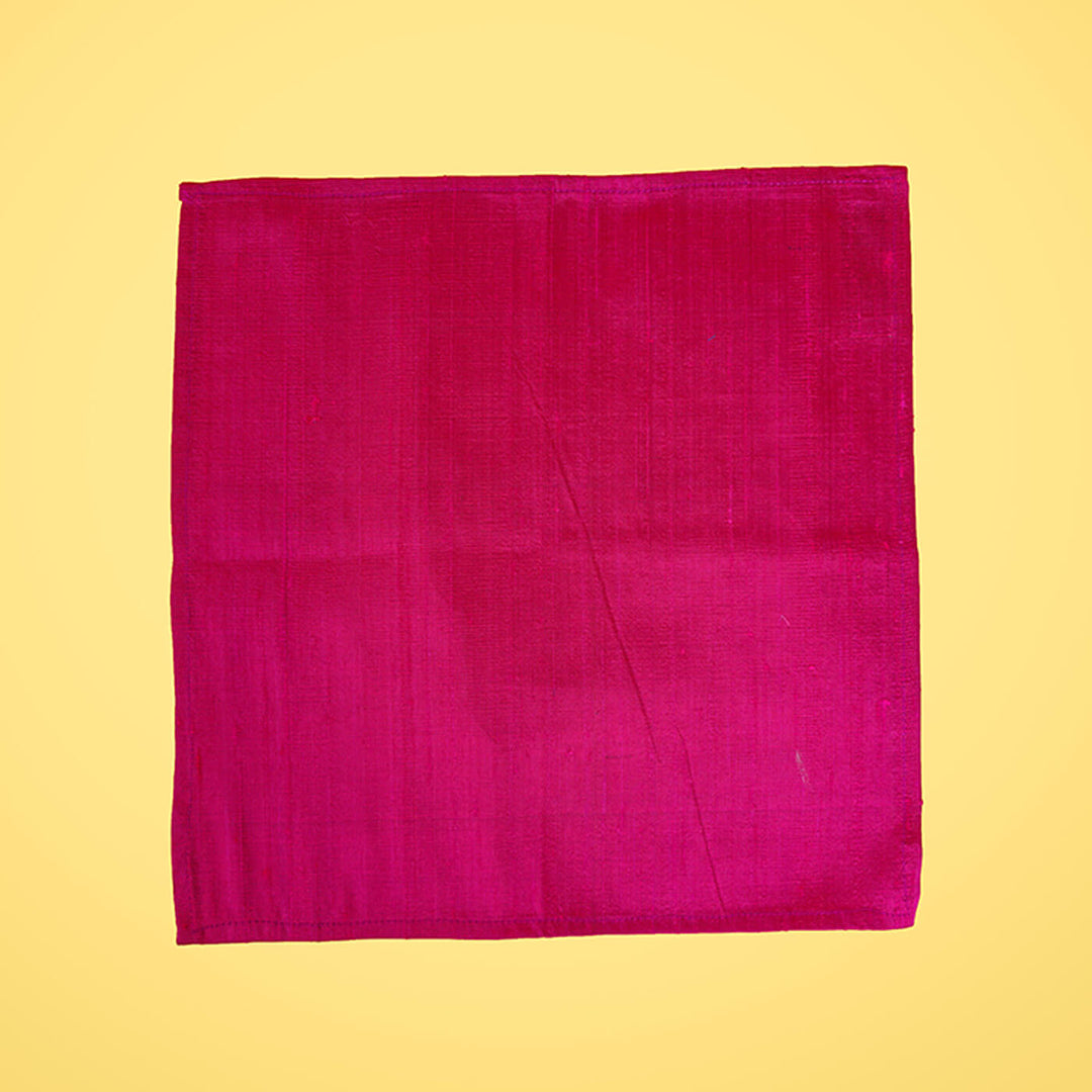 Raw Silk Pocket Squares in Blue Striped Ikat & Solid Magenta - Set of 2