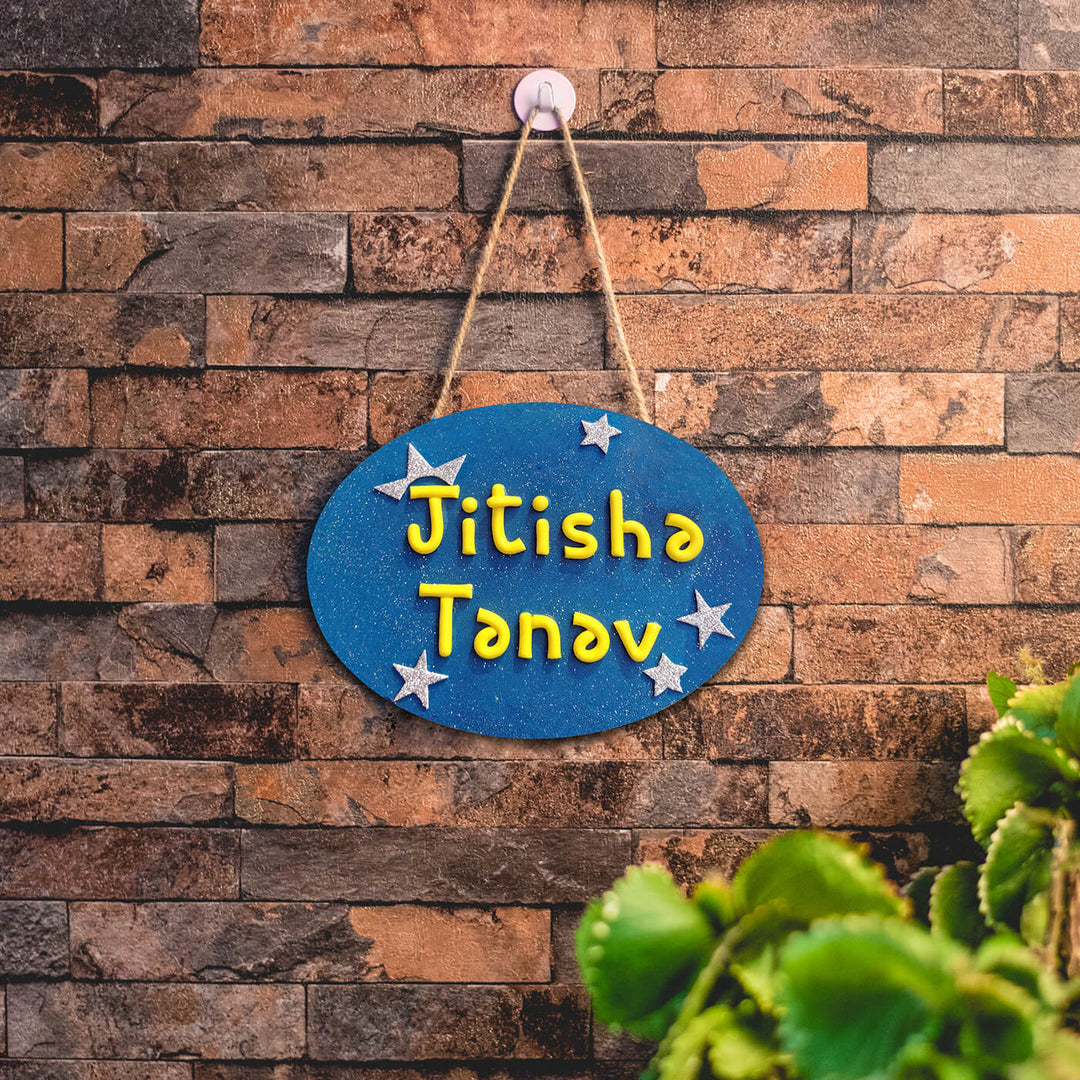Night Sky Clay Siblings Name Plate - Hanging on Wall Hook