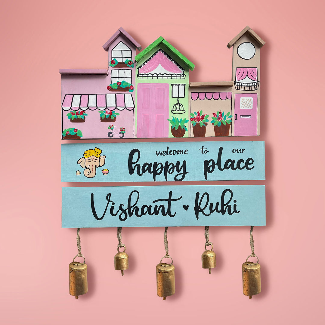 French Cafe Plank House For Couples - Front View with Hanging Bells
