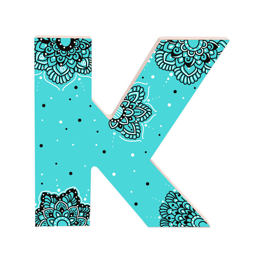 Wall Mountable & Tabletop Mandala Doodle Alphabet - Cobalt Teal