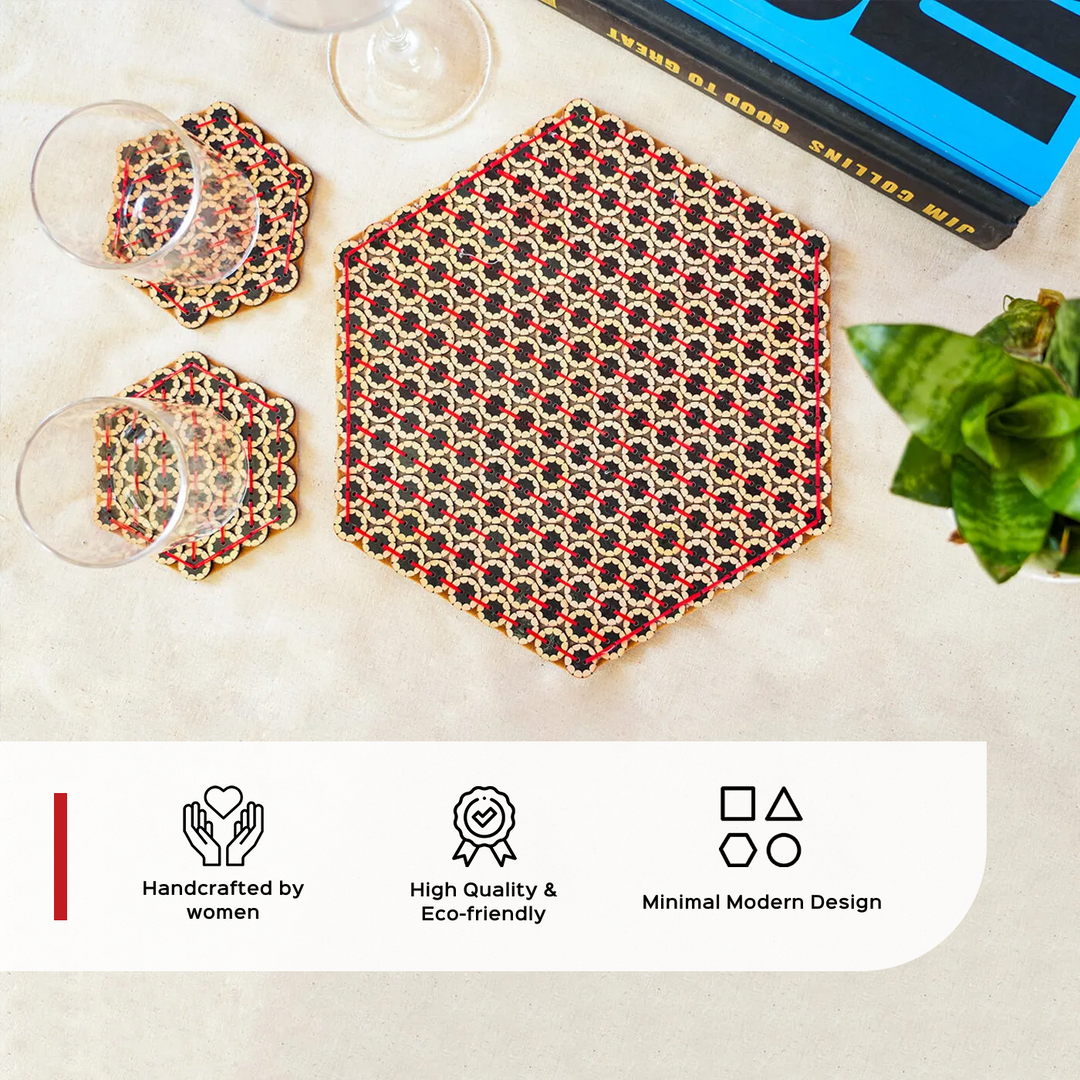 Elegant Hexagonal Button Coasters - Set of 2