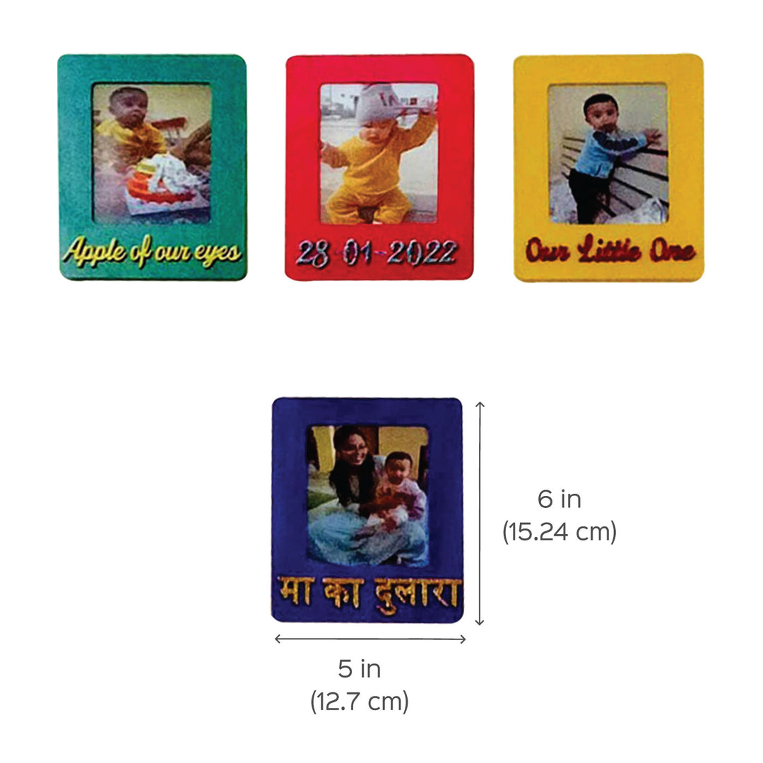 Hand Painted Kids Name Plate With Customised Photo Frames - Front View with Dimension Chart