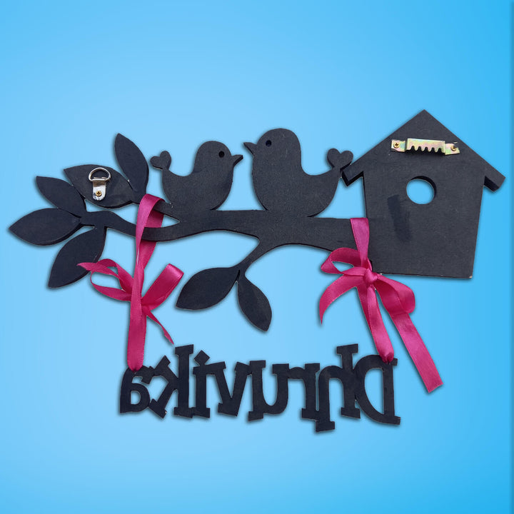 Little Birdie Kids Name Plate - Back View with Hanging Hardware Visible