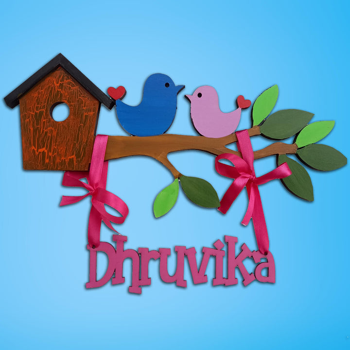 Little Birdie Kids Name Plate - Front View with Name Personalization