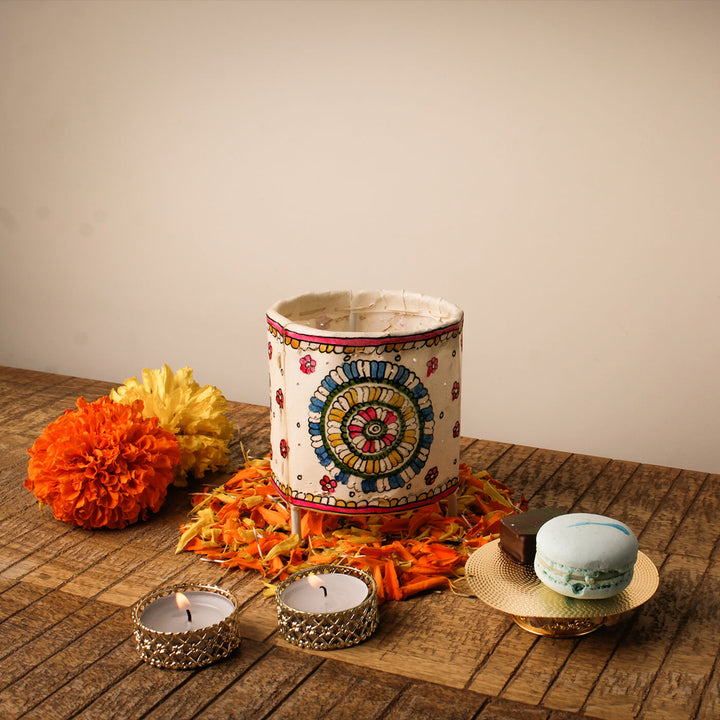 Hand Painted Floral Round Tholu Bommalata Tealight Lamp | 6 inches