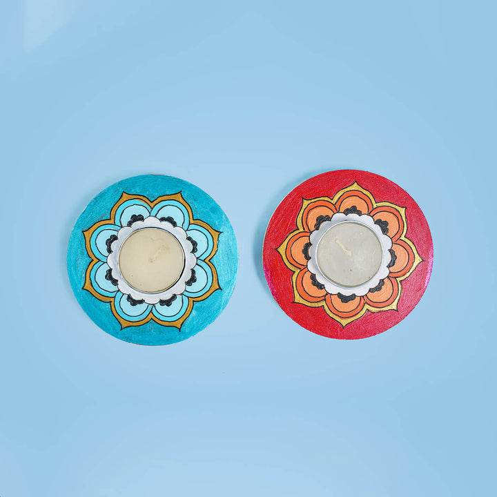 Blue and Orange Mandala Tealight Holders