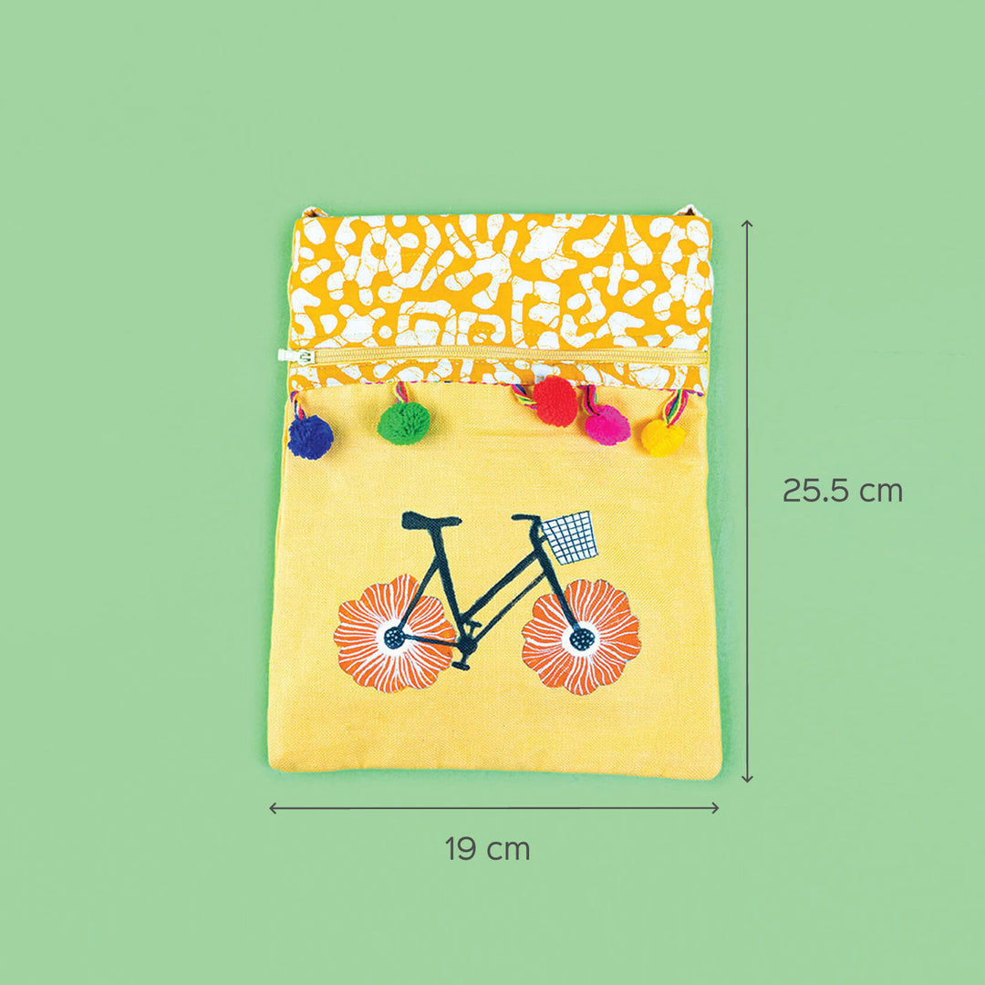 Yellow Cycle Cotton Sling Bag