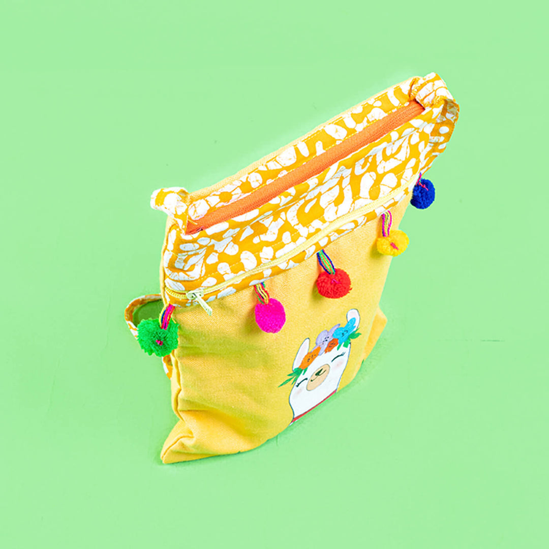 Cute Llama Yellow Cotton Sling Bag