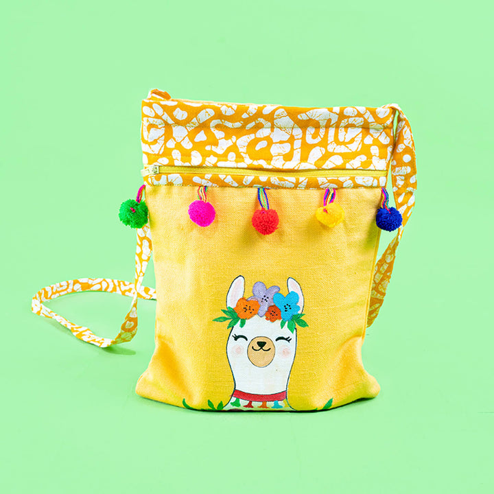 Cute Llama Yellow Cotton Sling Bag