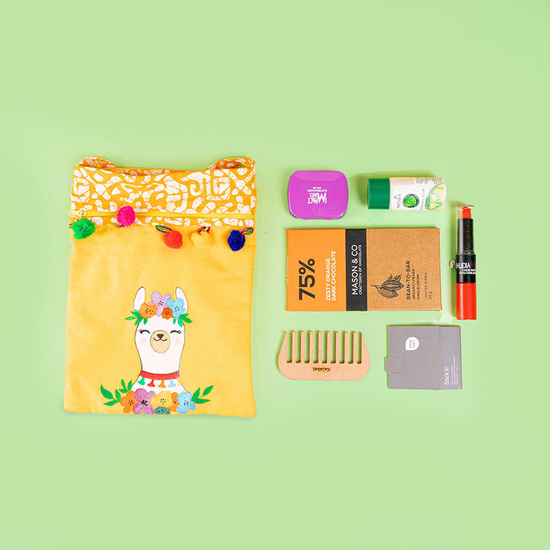 Cute Llama Yellow Cotton Sling Bag