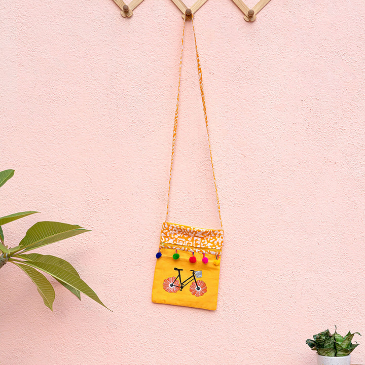 Yellow Cycle Cotton Sling Bag