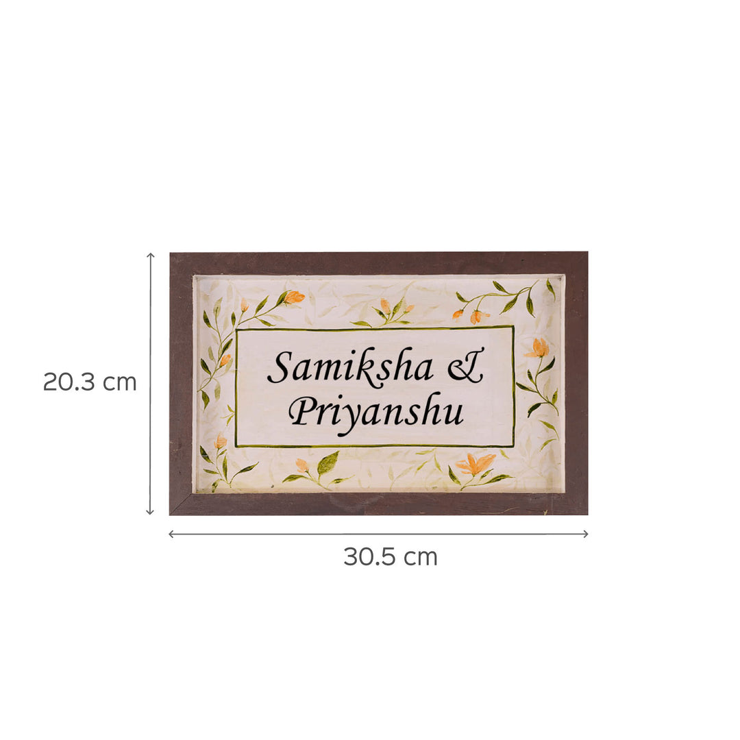 Hand Painted Watercolor Floral Name Plate - Dimension Chart with Name Example