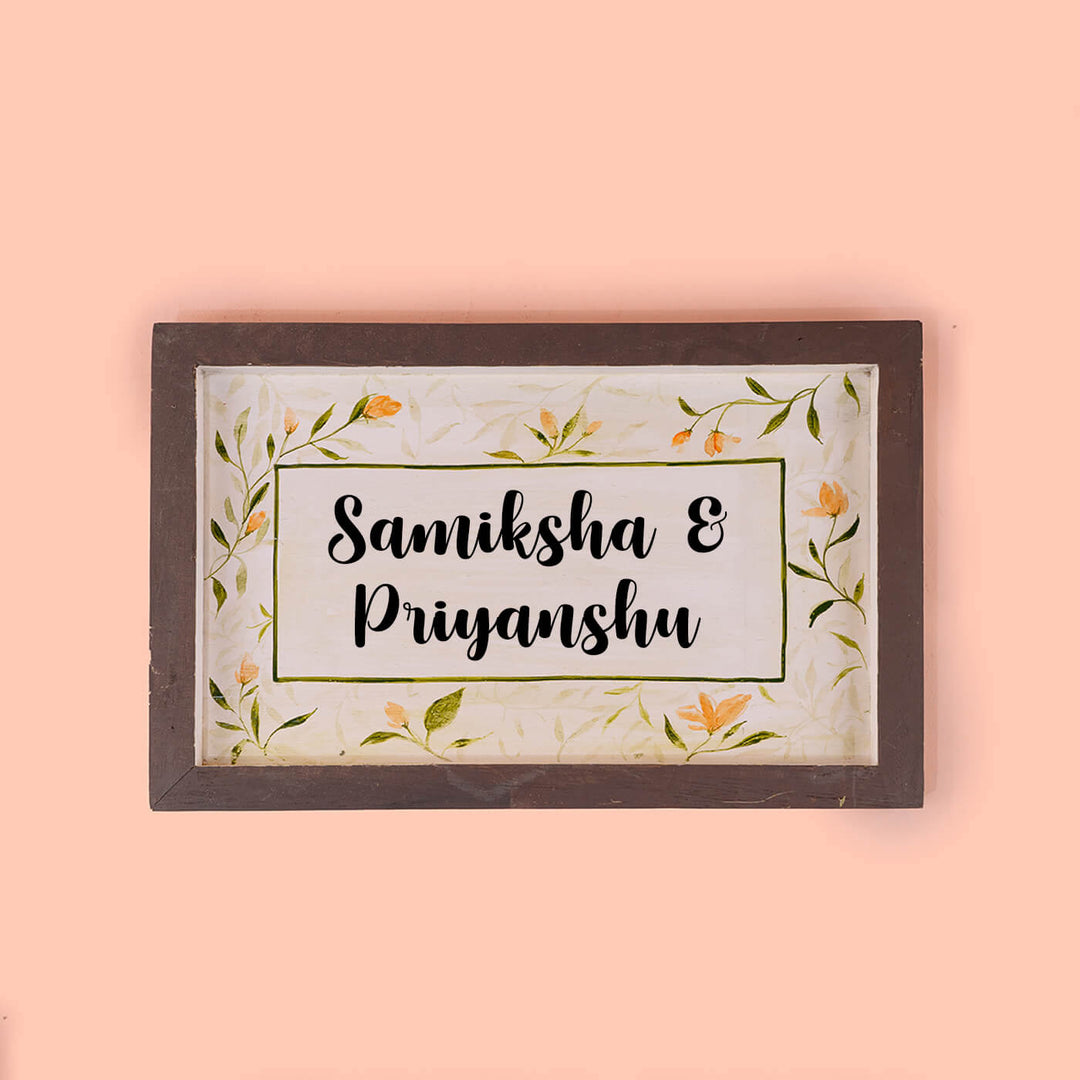 Hand Painted Watercolor Floral Name Plate - Front View With Name Personalization