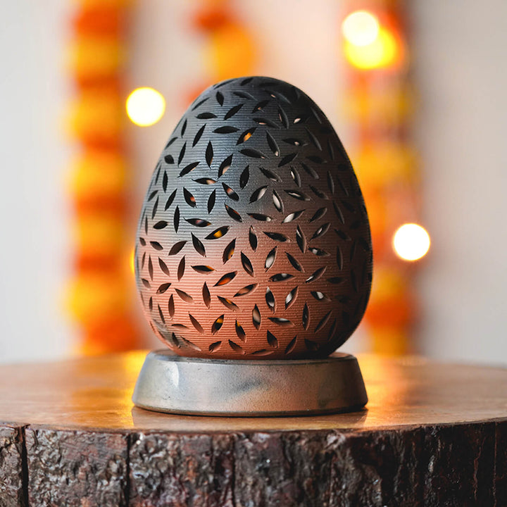 Handcrafted Terracotta Oval Leaf Cut Tealight Holder