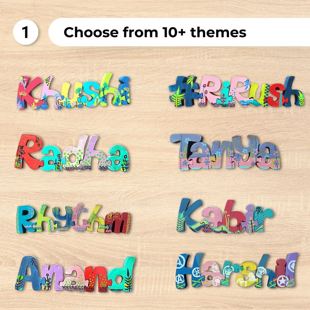 Hand Painted Wooden Jigsaw Name Blocks For Christening Ceremony - Multiple Name Personalization Examples
