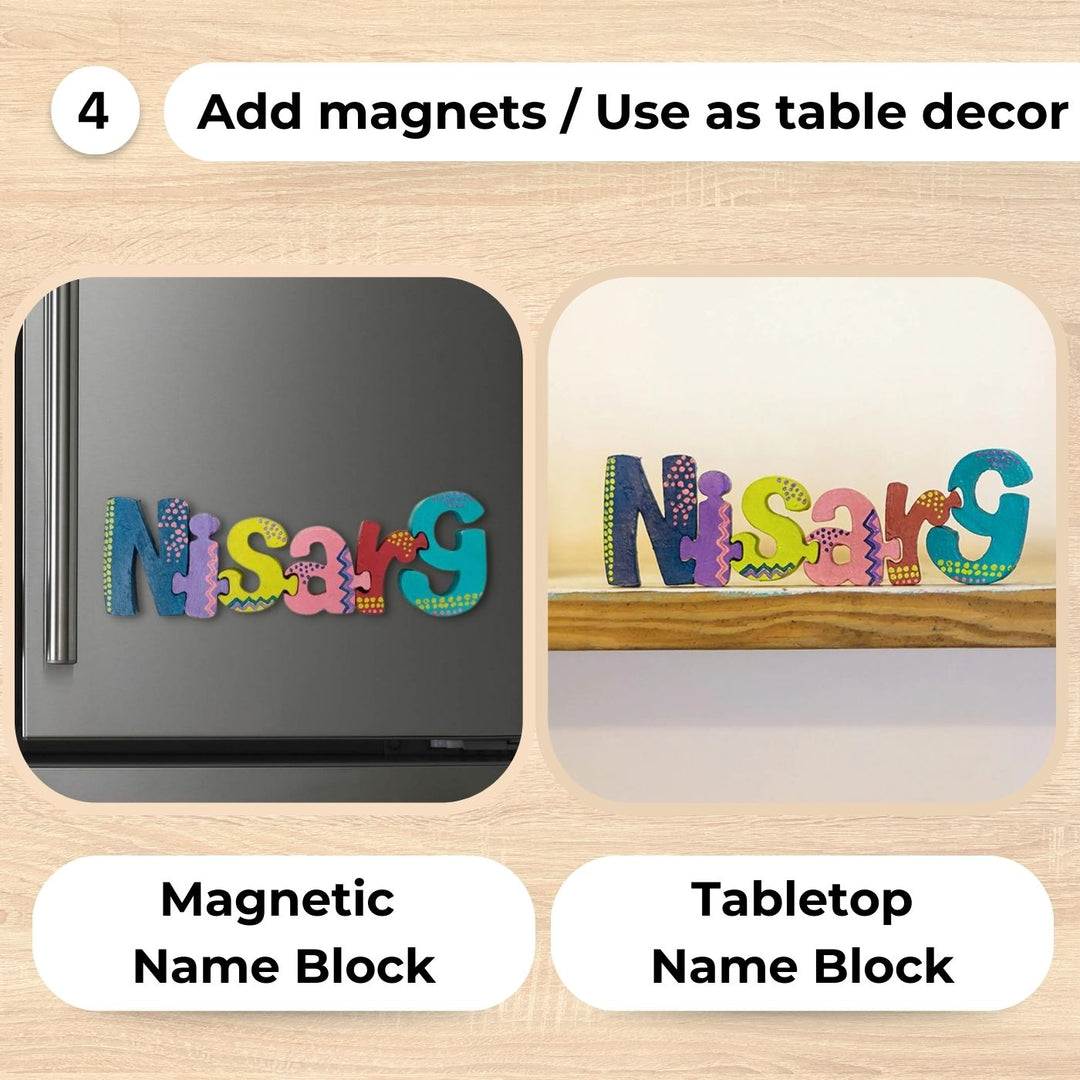 Hand Painted Interlockable Avengers Themed Wooden Self Standing Name Plate - Magnetic Name Block and Tabletop Display