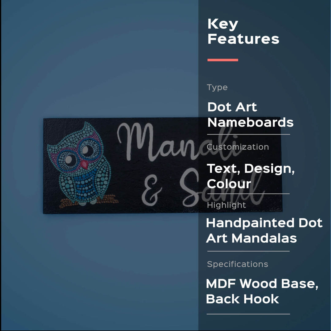 Dot Art Name Plate Small Horizontal Rectangle Couple Name - Front View with Text Overlay