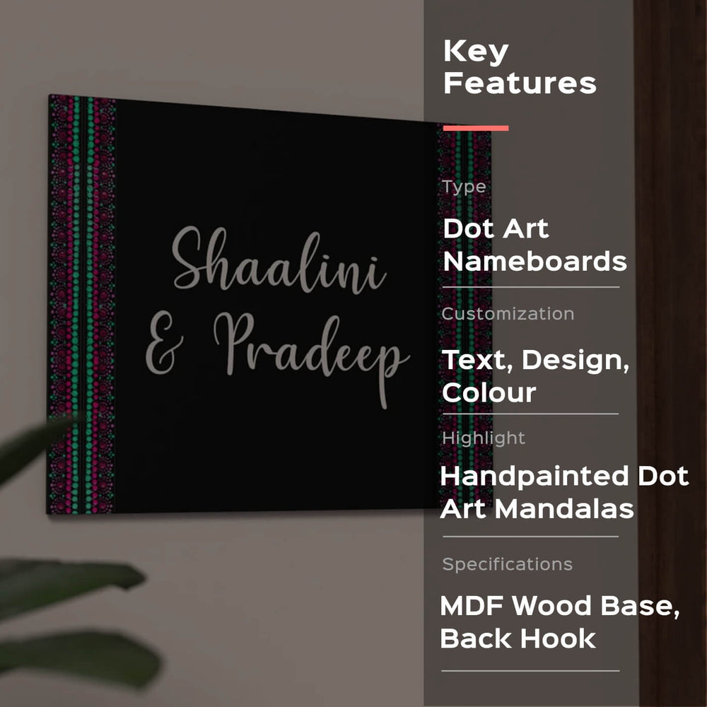 Rectangle Dot Art Name Plate Couple Names 01 - Mounted on Wall Front View