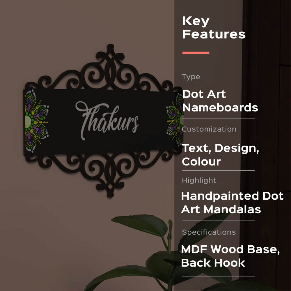 Dot Art Name Plate With Rectangular Cutwork Black - Wall Mounted Front View