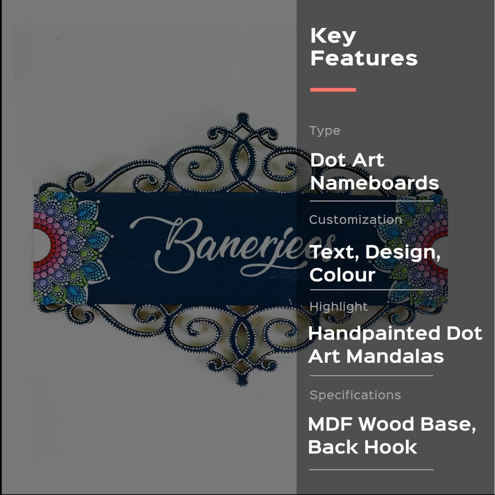 Dot Art Name Plate Rectangular Cutwork Family Name - Front View with Text Personalization