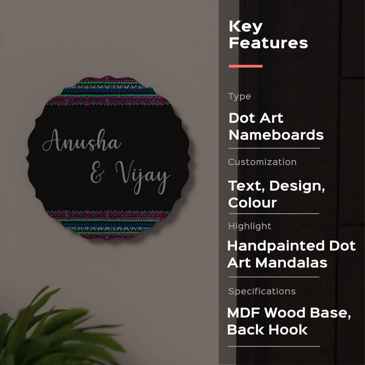 Circular Dot Art Name Plate Couple Names - Mounted on Wall Display