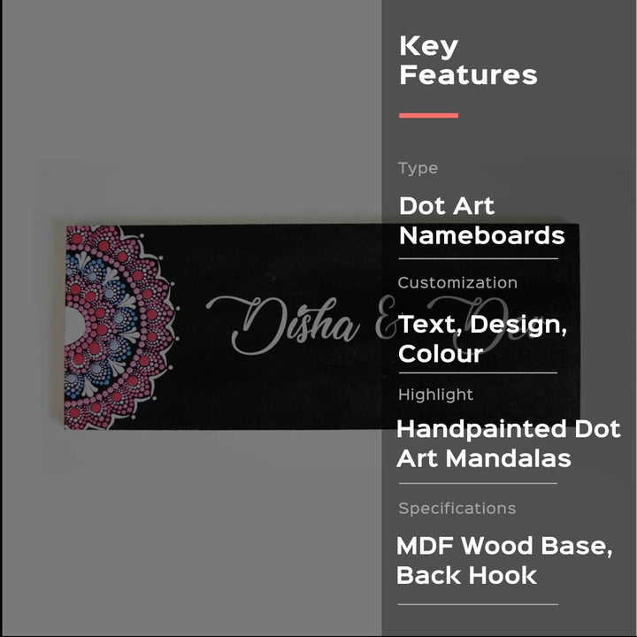 Small Dot Art Name Plate Pink Mandala - Front View with Text and Design