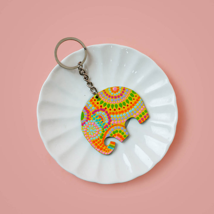 Elephant Dot Art Key Chain - Yellow