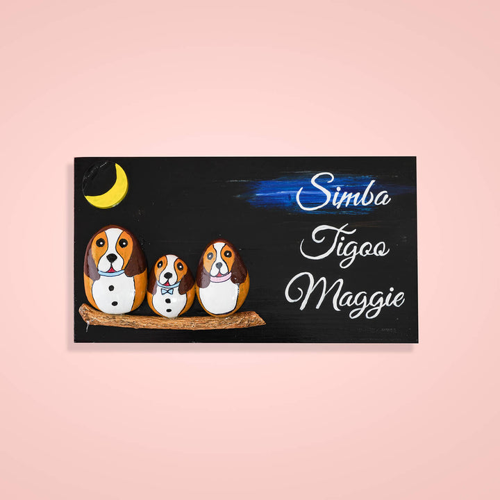 3 Dogs Pebble Art Name Plate - Front View with Name Personalization