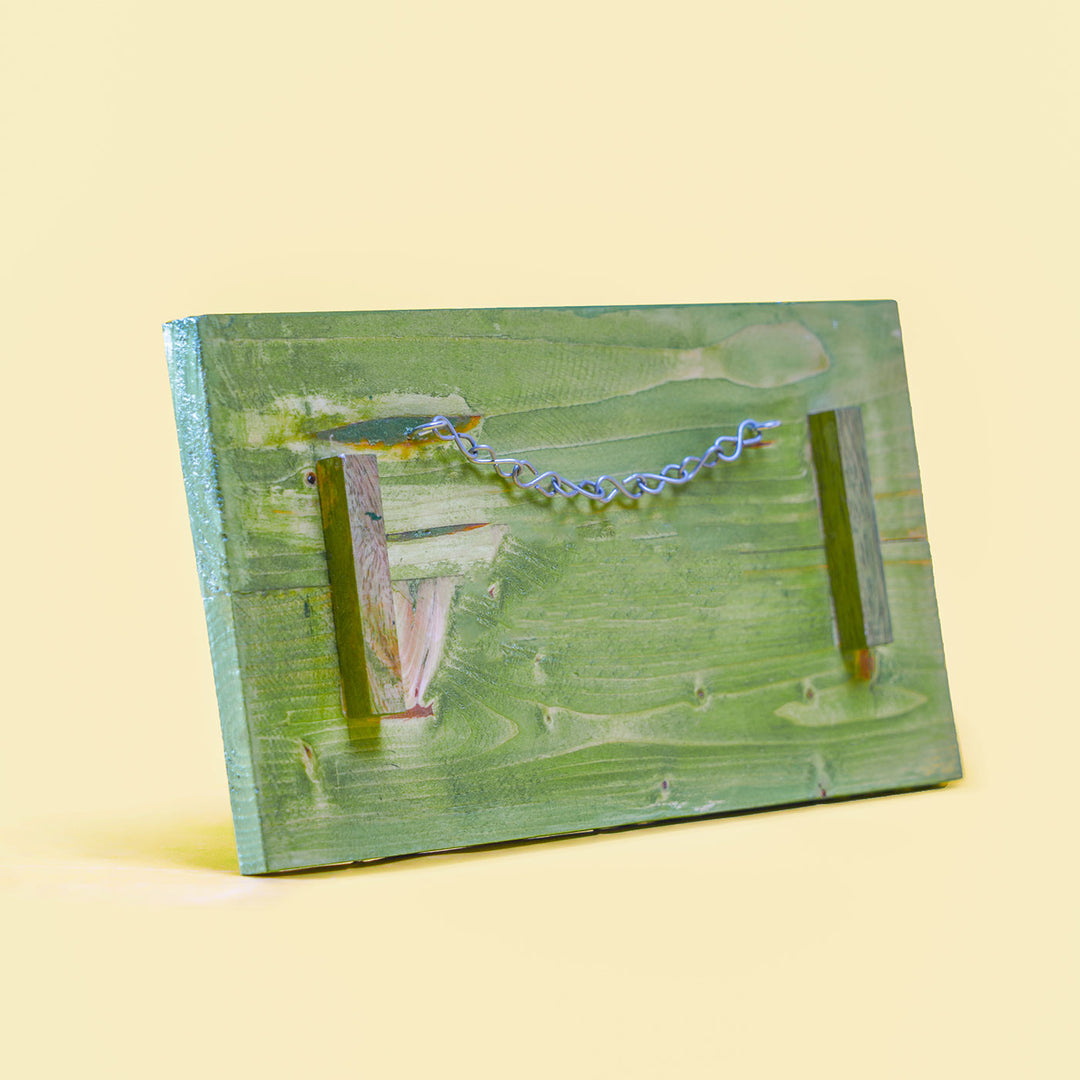 Hand Painted Pebble Name Plate Honey Bees - Back View Showing Hanging Chain