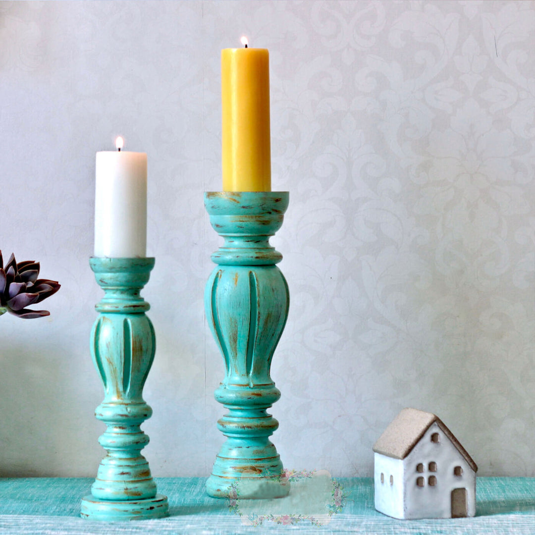 Handcrafted Ornate Teak Wood Candle Holders | Set Of 2